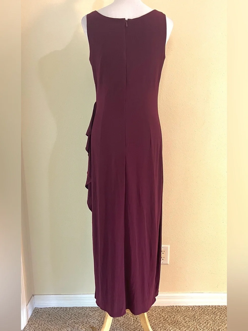 Alex Evenings Wine Burgundy Beaded Two-Piece Evening Gown Waterfall-Ruffle 10